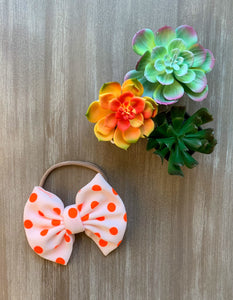 White/Neon Orange Polkadot Bow