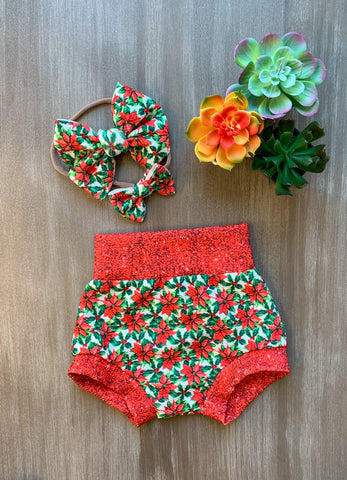 Poinsettia Christmas Bummies - Red Waistband