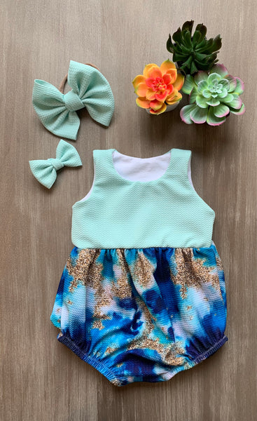 Aquamarine Marble Bubble Romper