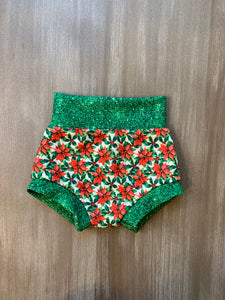 Poinsettia Christmas Bummies - Green Waistband