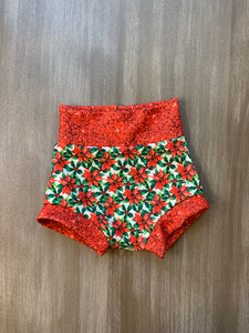 Poinsettia Christmas Bummies - Red Waistband